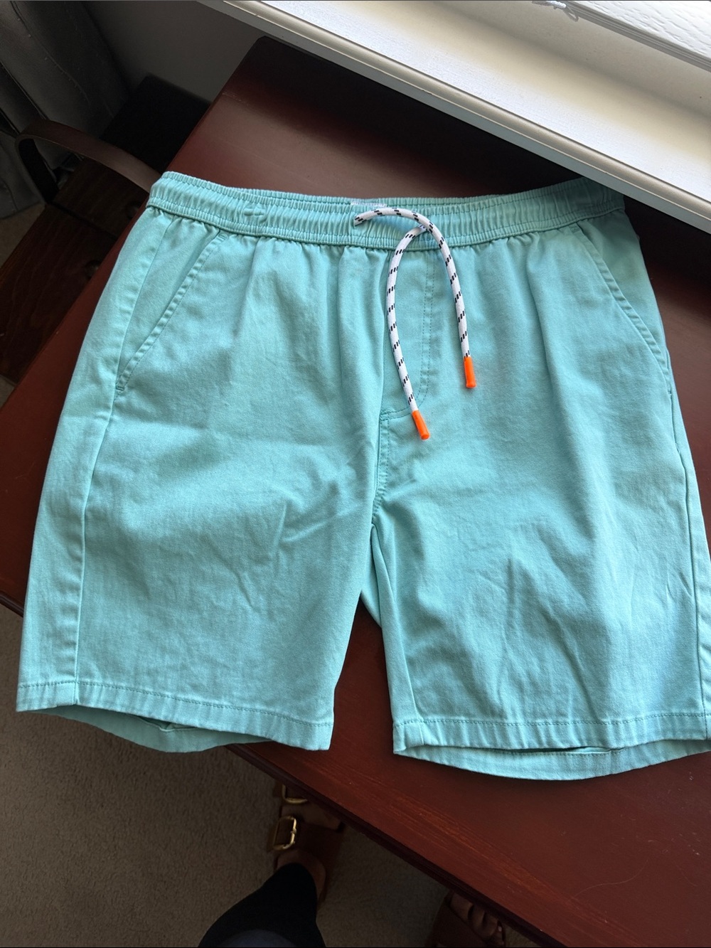 Free Planet Mint Green Flat-Front Drawstring Shorts with Orange Tips